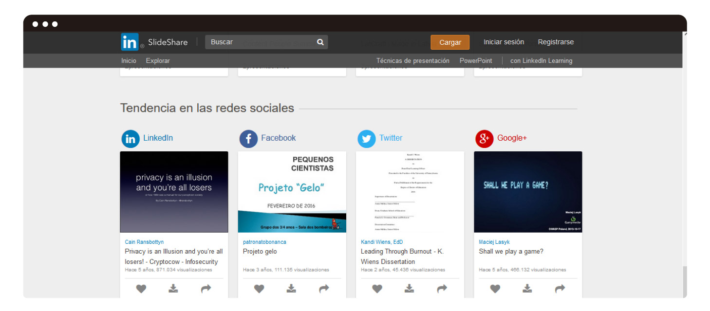 “Tendencias en redes sociales” en el home de SlideShare